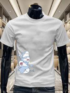 Áo Thun Nam Tay Ngắn in Hình Cá Mập Hoạt Hình Phong Cách Mỹ Mùa Hè Mới Thời Trang Cotton Nguyên Chất Thường Ngày Cổ Tròn
