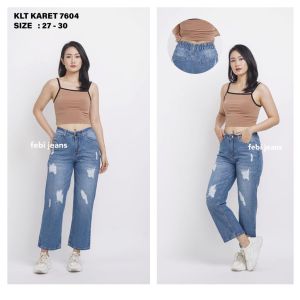 Loose Jeans Pinggang Karet Sobek Lapis Furing (Semi Kulot). 27-34