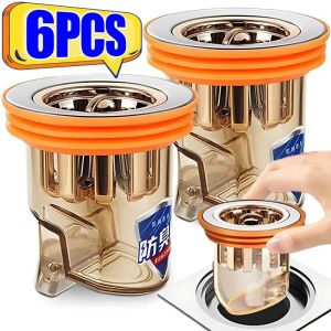 Feelife 1/3/6Pcs Bathroom Floor Drain Core Toilet Deodorant Anti-Odor Floor Drain Cover Hair Filter Gravity-Induction Sewer Shower Drain Strainer