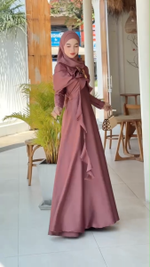 ชุดอิสลามสวยๆใส่ออกงาน ชุดเดรสมุสลิม รุ่นกุหลาบทรงบาน ชุดใส่รายอ ชุดใส่นิกะห์ ชุดเจ้าสาวอิสลาม