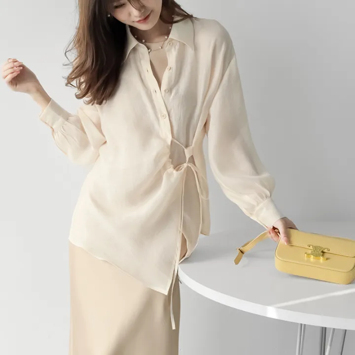 Special%20Offer%20Shiny%20Tencel%20Women's%20Long%20Sleeve%20Shirt%20Sun%20Protection%20Side%20Button%20Design%20Breathable%20Commute%20Style%20Pure%20Color%20Polo%20Collar%20-%20Image%207