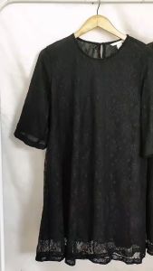 H*M black womens brocade dress three quarter sleeves / dress wanita branded fulltag / dress pesta wanita branded