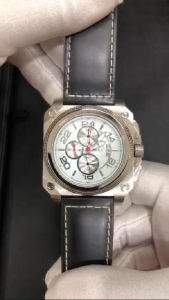 Max Grand Prix Square Chronograph Silver Steel/White Dial Leather Strap Mens Watch 45x45mm 5-MAX448