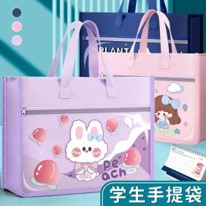 Large Capacity Canvas Student Handbag Double Layer Art Bag Boys Girls Book Carrier School Supplies Waterproof Storage Bag