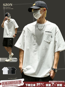 เสื้อยืดชายแขนสั้นหลวมพิมพ์ลายอเมริกันสไตล์ฤดูร้อน ทรงหลวม ทรงหลวม ทรงหลวม เสื้อยืดแขนสั้นคอตตอนผสม