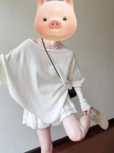 Áo Len Dệt Kim Tay Cánh Dơi Rộng Rãi Màu Trắng Cho Nữ Mùa Thu 2025 Phong Cách Mới Thoải Mái Áo Chui Đầu Áo Không Đều