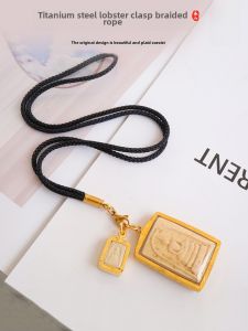 Original Design Titanium Steel Buddha Pendant Necklace Woven Black Nylon Rope Lobster Clasp Stainless Steel Simple Style