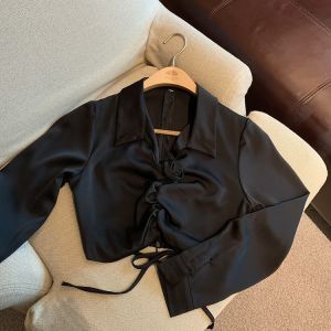 GUZILIAN | French Elegant V-Neck Shirt Womens Autumn New Style Pleated Waist Cinched Beautiful Small Shirt Three-Dimensional Flower Pattern