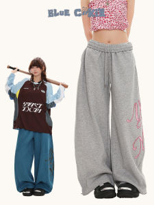 Loose Wide Leg Casual Pants Womens Dance Loose Fit Straight Leg Pants American Lazy Style Letter Print Casual Trousers