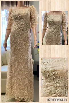 Cream gown for ninang best sale