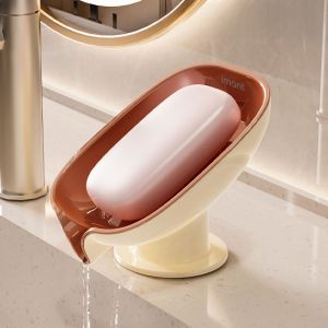 No-Drill Suction Soap Dish Luxury Bathroom Soap Holder Wall Mounted Shower Soap Tray Nordic Style Bathroom Storage Rack