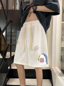 Mens Summer Ice Silk Sporty Casual Beach Loose Fit Big Size Five-Quarter Pants Sweatpants Trendy mid Waist Slightly Stretchy