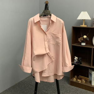 เสื้อเชิ้ตแขนยาวสีชมพูสำหรับผู้หญิง สไตล์ลำลอง หลวมๆ ป้องกันแสงแดด เสื้อคลุมกันหนาวฤดูร้อน คอลเลกชั่นใหม่ 2025