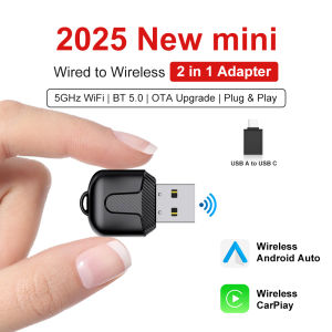 FLIXIVI 2 in 1 Wireless CarPlay/Android Auto Wireless Dual Interface USB/TYPE-C Adapter Mini Box Plug Fast Connect Universal