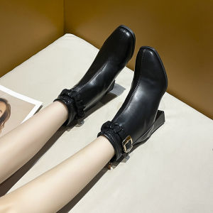 Stylish White Martin Boots Womens Shoes High Heel 2024 New Arrival Fall and Winter Fleece-lined French Ankle Boots Thin Booties Children