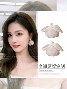 Pure Silver White Peony Flower Petal Pearl Womens Earrings Fashionable Summer Chiffon Floral Stud Earrings Jewelry Set