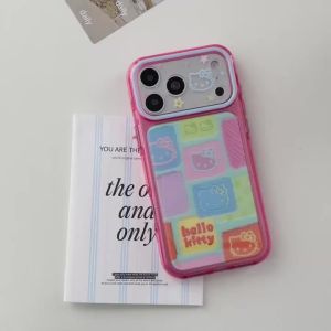 Sanrio | Cute For HelloKitty Colorful Grid Phone Case For iPhone 17 16 15 Pro Max Cute Cartoon Camera Shockproof Protective Cover