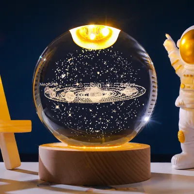 Luminous Crystal Ball Night Light Ornament Solid Wood Base Engraved Gift for Couple Birthday Graduation Creative Home Decor