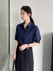 JAJP | Summer Short Sleeve Elegantly Professional Straight-Shoulder Notched-Collar Flared-Sleeve Loose Blouse
