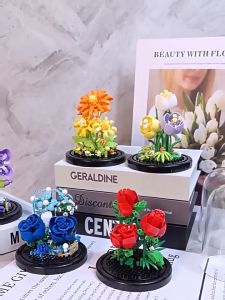 Building Toys Flowers Set Sunflower Rose Daisy Tuilp Flowers DIY Toys Holiday Gift for Girls as Home Decorations
