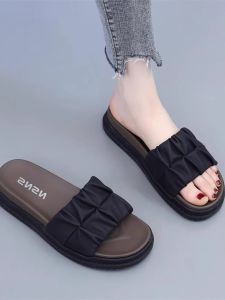 Genuine Leather Soft Bottom Sandals Womens Outdoor Wear Spring New Style Summer Match Skirts Thick Heel Slip-On Shoes