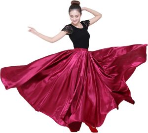 Women Satin Full Circle Ankle Length Swing Long Skirt Maxi Shiny Skirt for Party Cosplay Belly Dance Performance Costume