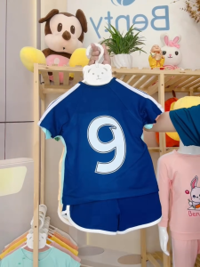 Bộ cộc tay thể thao bé trai BENTY in số 9 trắng cài chéo tiện lợi mềm mát cao cấp bé mặc là mê