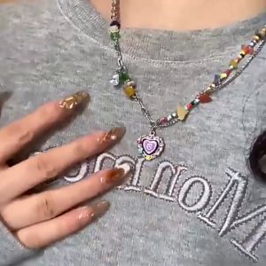 【Pharaoh🎀COD】Warna Berlian Imitasi Berbentuk Hati Kalung Tulang Selangka Air Alami Manik-manik Beras Disambung Kalung
