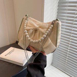 Chic Pearl Butterfly Knotใต้วงแขนทอกระเป๋าใหม่ 2023 หวานCrossbody Miniกระเป๋าHigh-End Feeling One-Shoulder Satchel