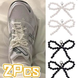 2Pcs Fashion Pearl Ribbon Shoes Buckle Sweet Simple Pearl Bowknot Anklet Cute Beaded Pendant Shoe Decoration Accessories
