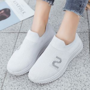 Korean Fashion White Flats Walking Shoes For Women Comfort Breathable Slip On Shoes Casual Black Rubber Shoes For Lady On Sale