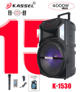 FREE USB KASSEL 15" Inches Bluetooth Trolley Speaker With Party Light FREE Wireless Microphone K-1530