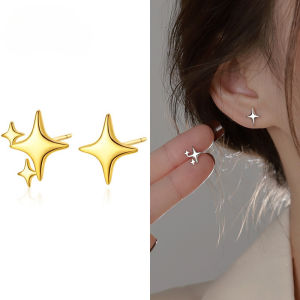 ต่างหูเงินแท้ S925 ดีไซน์เรียบง่าย สไตล์สดใส รูปดาวสี่แฉกแบบไม่สมมาตร สำหรับผู้หญิง ทันสมัย มีเอกลักษณ์เฉพาะตัว