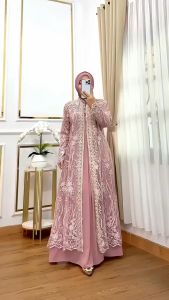 Terbaru 2025 Baju Gamis Brukat Kondangan Lebaran AMORA Dress Bahan Ceruty Brokat Plus Renda Bisa COD