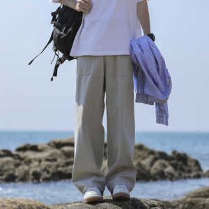กางเกงขายาวทรงตรงหลวมๆ สำหรับผู้ชาย ทรงพื้นฐาน ดีไซน์ฤดูร้อน กางเกงขายาวทรงตรง ทรงลำลอง ทรงพื้นฐาน ทรงหลวมๆ