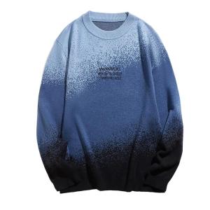 ROMON | Lormen Mens Casual Gradient Knitwear Round Neck Long Sleeve Thermal Shirt Fashionable Autumn Season Polyester Blend Sweatshirt