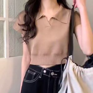Lotus Clothing Cecilia Top - Atasan Kerah Polo Wanita - Polo Knit Top - Crop Top Wanita Premium