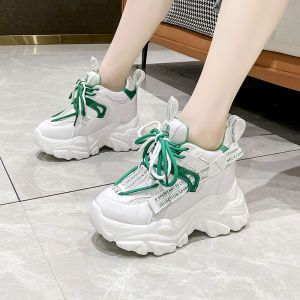 Elevated 11cm Womens Dad Shoes Summer Casual Sports Shoes Visual Heightening Foot Slimming Korean Style round Toe Glue Adhesive Shoes