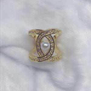 Chanel-Style Super Flash Gold Diamond-Embedded Fragrant Zircon Pearl Ring Rings Fashion Womens Ring Non-Allergic Non-Fading Female