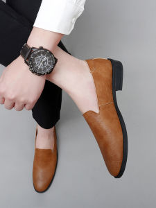 Genuine Leather Slip-On Driving Shoes Pointed Toe Breathable Mens Lazy Fashion Loafers Casual Hollow out Stitching Spring Autumn Wear