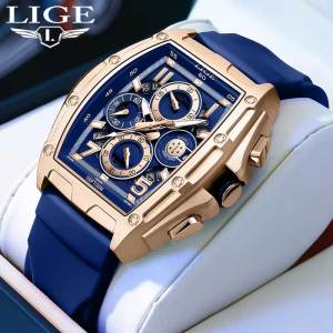 Lige đồng hồ mới Chronograph Đồng hồ thời trang giản dị cho nam giới Silicagel Đồng hồ đeo tay có lịch đồng hồ nam
