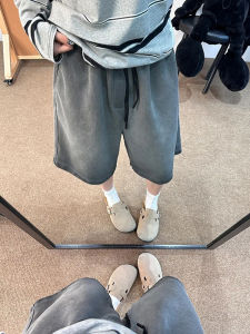 Quần Short Nam American Washed Summer Outdoor Wear Sporty Five-Point Loose Wide Leg Sweatpants Straight Leg Loose Fit Shorts