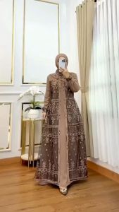 COD Aliyah Dress Matt Ceruty Babydoll Mix Brukat Apk Mutiara Payet Swaroski Size XL Dress Terbaru 2024 Viral