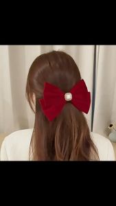 Jepit Rambut Pita Bahan Velvet Aksesoris Mutiara Comfortable Soft Velvet Bow Hair Clip HCO022