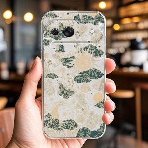 For Google Pixel 6 7 8 9 10 Pro XL Vintage Sun Moon Star Cloud Butterfly Print Clear Soft TPU Phone Case Personalized Back Cover