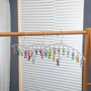 Rainbow Colored Multi Functional Windproof Clothes Drying Rack with Multiple Clips for Socks Underwear Baby Clothes