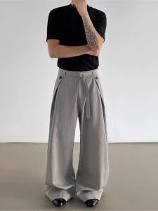 Mens Wide Leg Casual Pants Pleated Design American Retro Straight Leg Drapey Loose Fit Comfortable Style Polyester Fiber