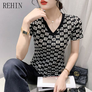 REHIN Summer Mesh Printed Short Sleeve T-Shirt: A Versatile Women's Fashion Essential