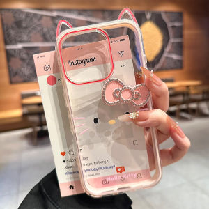 Cute 3D Cat Ear Butterfly Knot Phone Case for Apple iPhone 16 pro Max 15 pro Max 14 pro 13 Protective Cover Anti-Fall Fashionable Korean Style Silicone Material