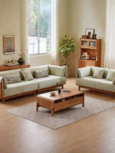 Nordic Style Cherry Wood Sofa Japanese Style Detachable Washable Straight Row Dual Season Double Person Couch Modern Simplicity